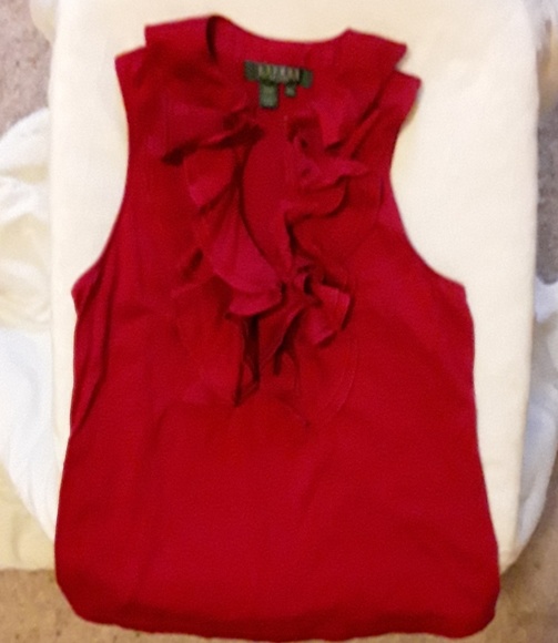 '❤Xmas-Ralph Lauren Red Ruffle Top - Picture 4 of 7